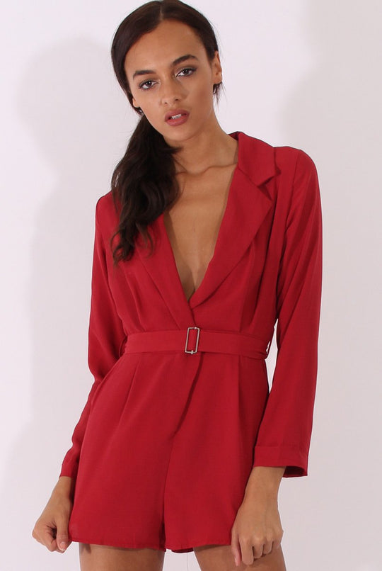 Red Utility Belted Playsuit - Charlee