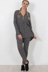 Dark Grey V Neck Loungewear Set - Charlene