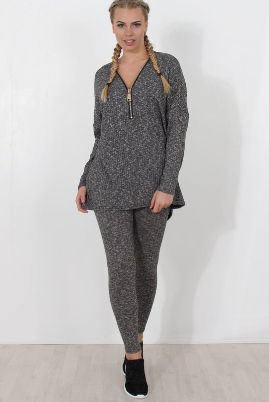 Dark Grey V Neck Loungewear Set - Charlene