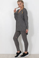 Dark Grey V Neck Loungewear Set - Charlene