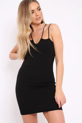 Black Bodycon Dress with Double Cross at Back Straps - Charley