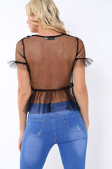 Black Mesh Embroidered Top - Charlie