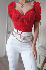 Red Bow Front Ruched Detail Top - Charlie
