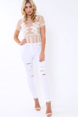 White Mesh Embroidered Top - Charlie
