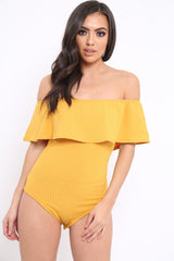 Mustard Ribbed Frill Bodysuit - Charl