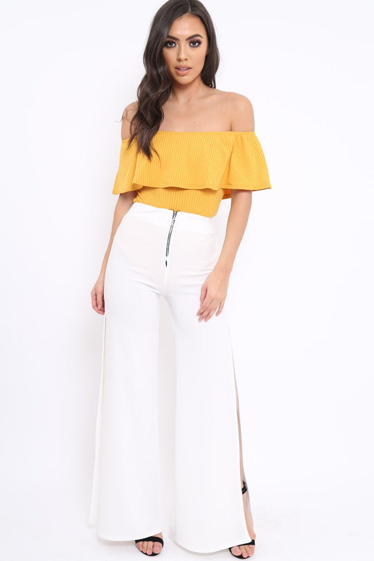 Mustard Ribbed Frill Bodysuit - Charl