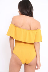Mustard Ribbed Frill Bodysuit - Charl