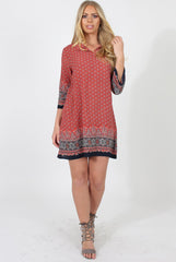 Red Print Shift Dress - Charlotte