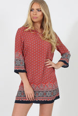 Red Print Shift Dress - Charlotte