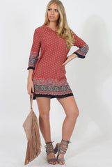 Red Print Shift Dress - Charlotte
