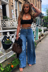 Black Satin Frill Detail Cup Style Crop Top - Elani