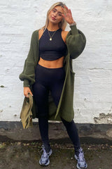 Khaki Balloon Sleeve Maxi Knit Cardigan - Imara