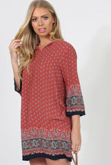Red Print Shift Dress - Charlotte