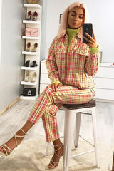 Pink Check Crop Denim Jacket - Dakira