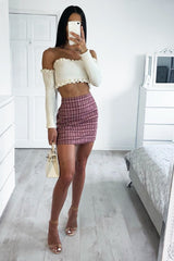 Pink Checked Bodycon Mini Skirt - Adaya