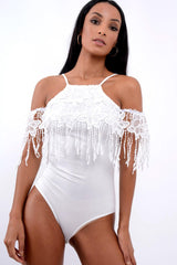 White Crochet Tassel Bodysuit - Chelsea