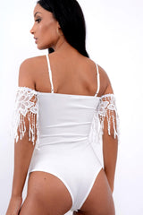 White Crochet Tassel Bodysuit - Chelsea