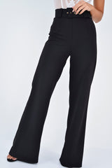 Black Tailored Wide Leg Belted Trousers - Chenelle