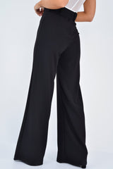 Black Tailored Wide Leg Belted Trousers - Chenelle