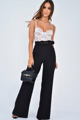 Black Tailored Wide Leg Belted Trousers - Chenelle