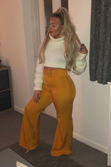 Mustard Tailored Wide Leg Belted Trousers - Chenelle