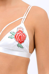 White Embroidered Strappy Harness Bralet - Cherri