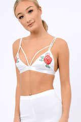 White Embroidered Strappy Harness Bralet - Cherri