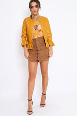 Mustard Faux Leather Frill Hem Jacket - Cherrie