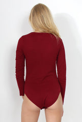 Cheryl Wine Tie Up Long Sleeved Bodysuit