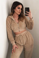 Stone Cropped Teddy Zip Up Hoodie - Cheryl