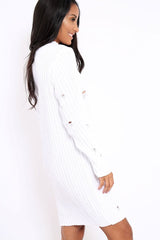 White Knit Distressed Jumper Dress - Cheryl