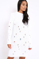 White Knit Distressed Jumper Dress - Cheryl