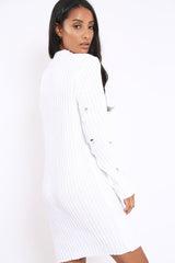 White Knit Distressed Jumper Dress - Cheryl