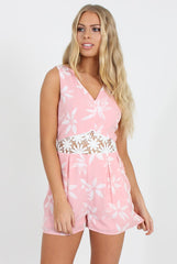 Pink Floral Low Cut Playsuit - Chesca