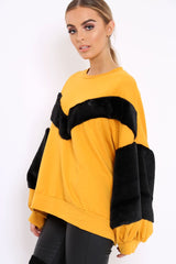 Mustard Chevron Fur Jumper - Lara