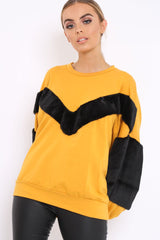Mustard Chevron Fur Jumper - Lara