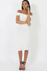 White Bardot Cross Over Detail Midi Dress- China