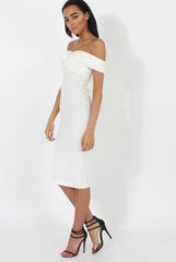 White Bardot Cross Over Detail Midi Dress- China