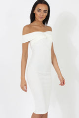 White Bardot Cross Over Detail Midi Dress- China