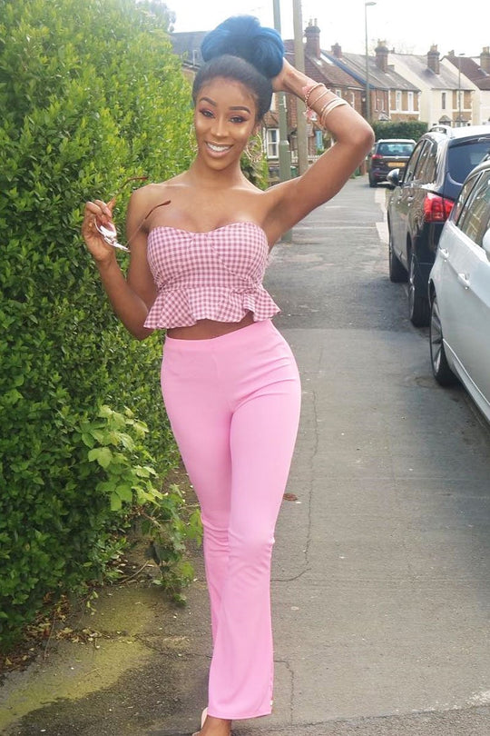 Pink Check Frill Bandeau Crop Top - Colton