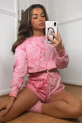 Pink Tie Dye Sweatshirt Shorts Loungewear Set - Jessa