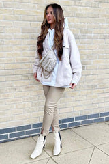 Stone Split Front Faux Leather Skinny Trouser - Meya