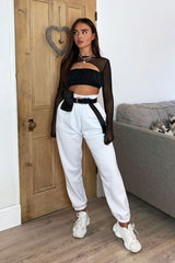 Black Mesh Sleeve Cut Out Tie Back Crop Top - Layna
