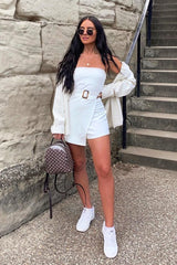 White Bandeau Belted Playsuit - Malie
