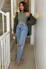 Khaki Faux Leather Shacket - Leiyah