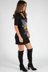 Black Live Fast Choker Neck T-shirt Dress - Chloe