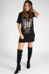 Black Live Fast Choker Neck T-shirt Dress - Chloe