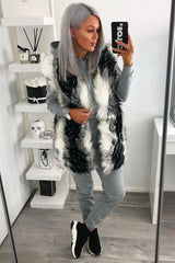 White and Black Faux Fur Gilet - Jordana