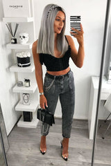 Grey Straight Leg Double Seam Denim Jeans - Xara