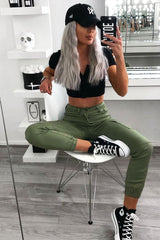 Khaki Denim Cargo Jeans - Destany